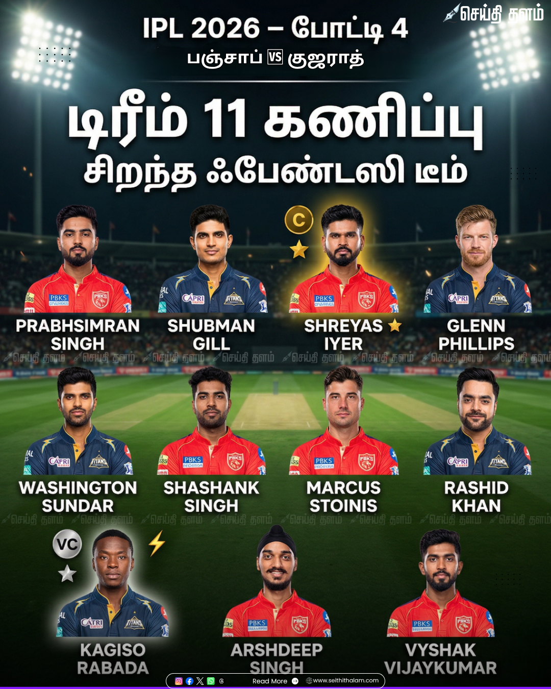 IPL 2026 (போட்டி 4): பஞ்சாப் vs குஜராத் - டிரீம் 11 கணிப்புகள் மற்றும் சிறந்த ஃபேண்டஸி டீம்!