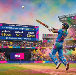 T20 உலகக்கோப்பை: இங்கிலாந்துக்கு எதிராக இந்தியா 253 ரன்கள் குவித்து சாதனை! சாம்சன், யாதவ் அதிரடி