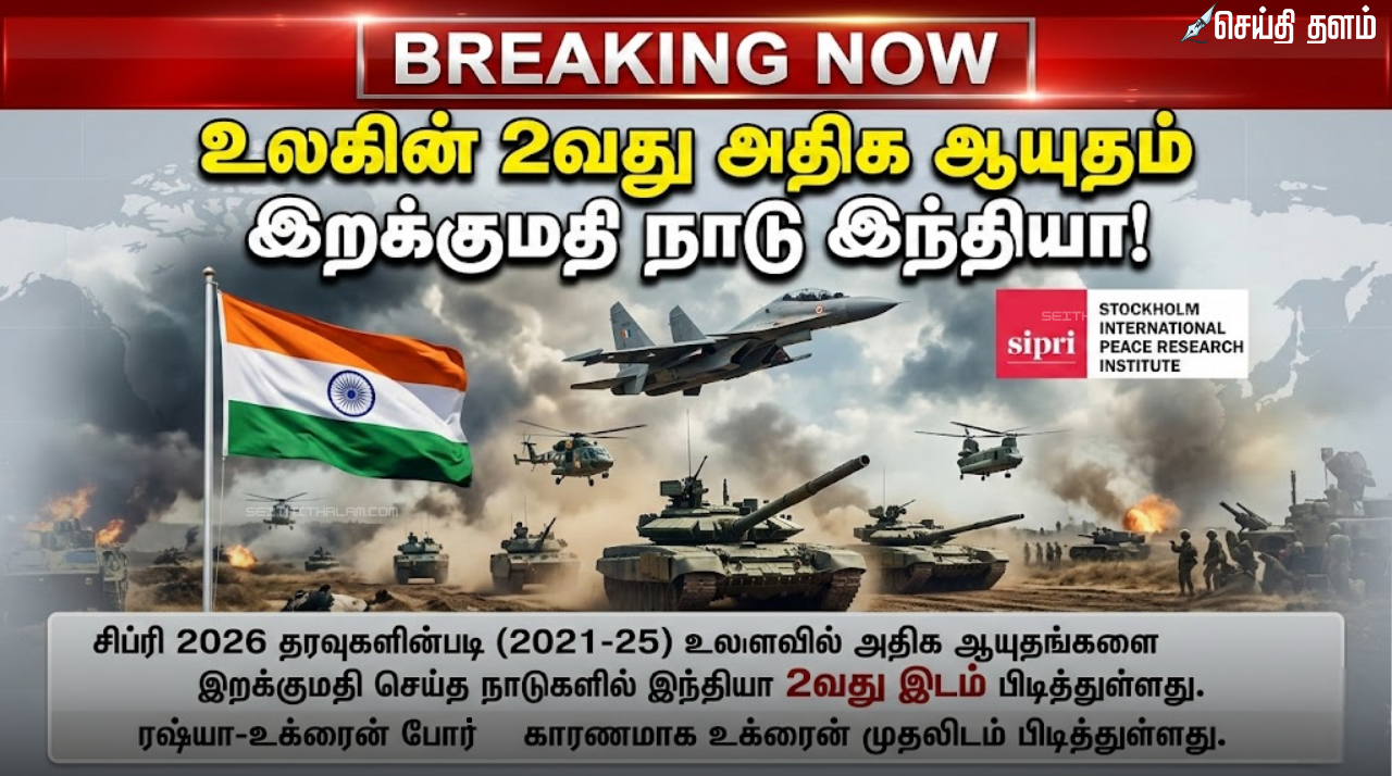 உலக ஆயுத இறக்குமதி: இந்தியா 2-ம் இடம்; உக்ரைன் முதலிடம் - சிப்ரி (SIPRI) 2026 அறிக்கை!