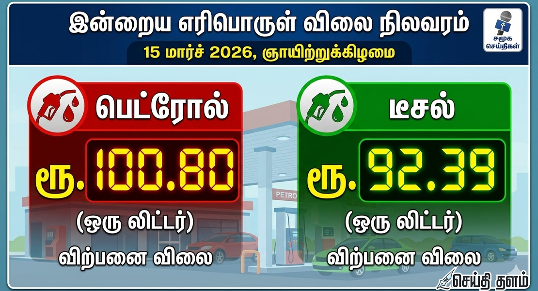 இன்றைய பெட்ரோல், டீசல் விலை நிலவரம் - 15 மார்ச் 2026