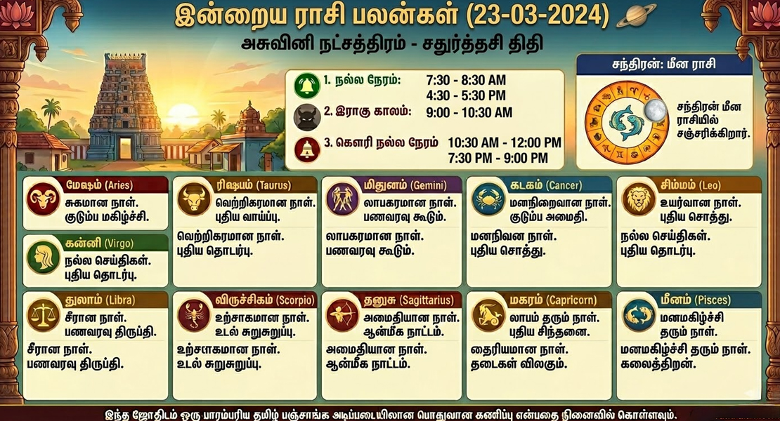 இன்றைய ராசி பலன்கள் - 23 மார்ச் 2026