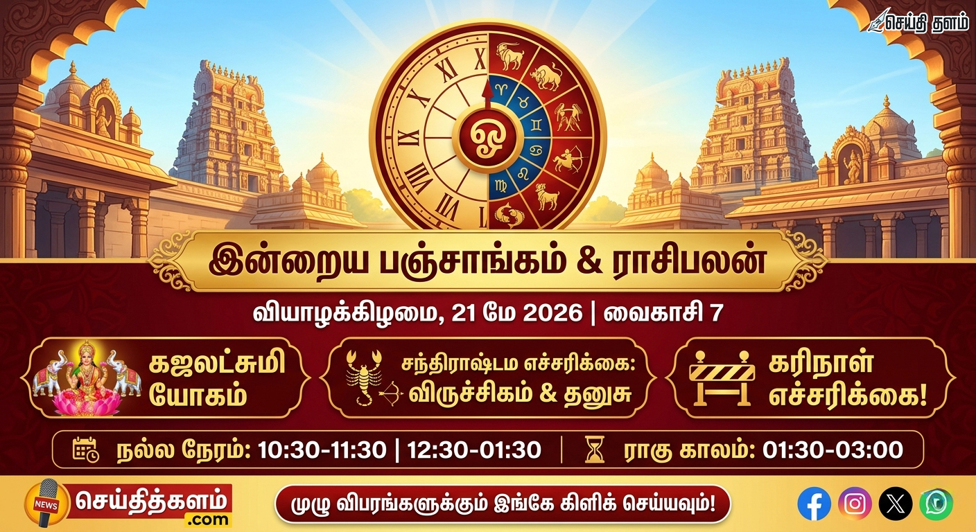 மே 21 இன்றைய பஞ்சாங்கம் & ராசிபலன்: இன்று கஜலட்சுமி யோகம்! யாருக்கெல்லாம் அதிர்ஷ்டம்?