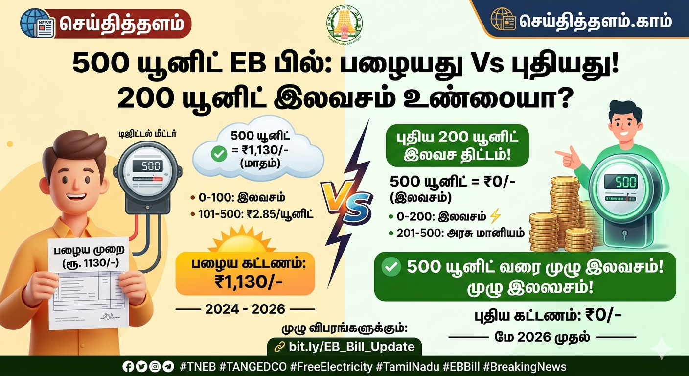 தமிழக மின்சாரக் கட்டணம் 2026: 500 யூனிட்டுகளுக்கு எவ்வளவு பில்? முழு விவரம்!