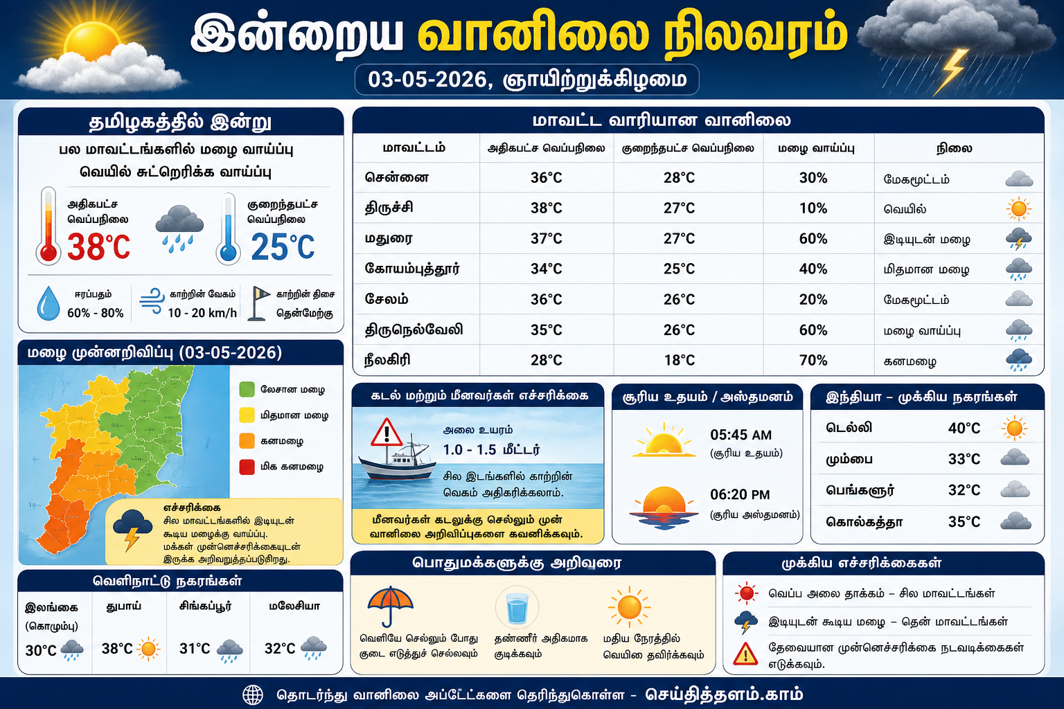 இன்று மழை வருமா? 03-05-2026 தமிழக வானிலை முழு அப்டேட்! 🌧️