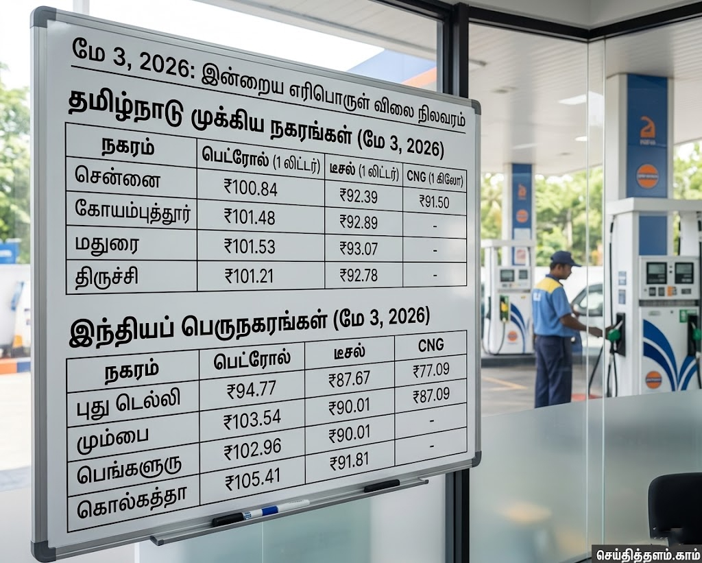 மே 3, 2026: இன்றைய பெட்ரோல், டீசல் விலை நிலவரம்